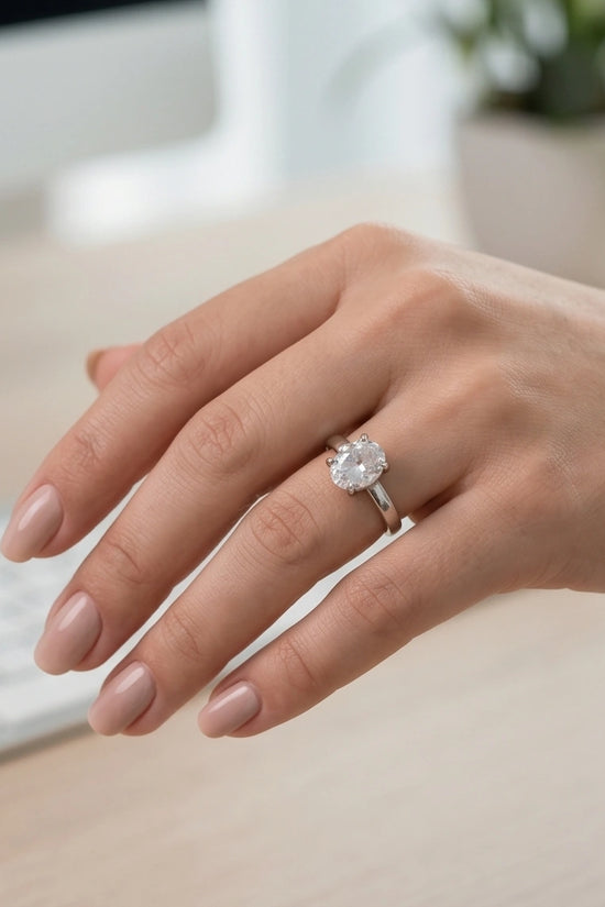 Sterling Silver Oval-Cut Moissanite Solitaire Ring