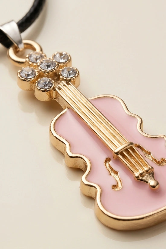 Gold and Pink Enamel Violin Necklace
