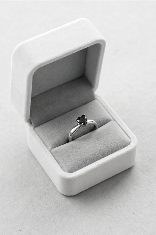 Sterling Silver Heart-Cut Black Onyx Solitaire Ring