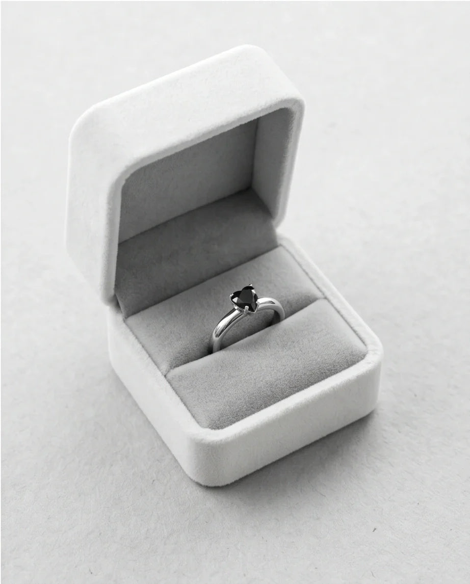 Sterling Silver Heart-Cut Black Onyx Solitaire Ring