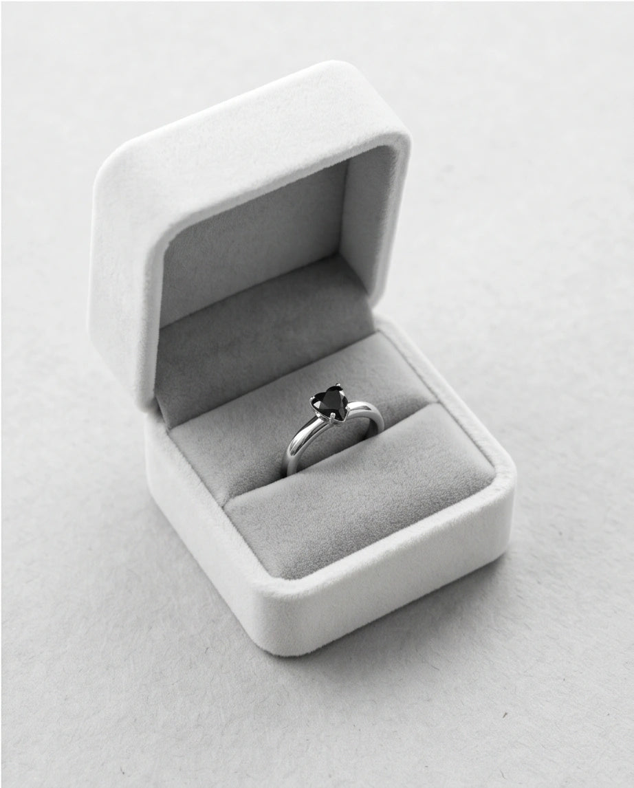 Sterling Silver Heart-Cut Black Onyx Solitaire Ring
