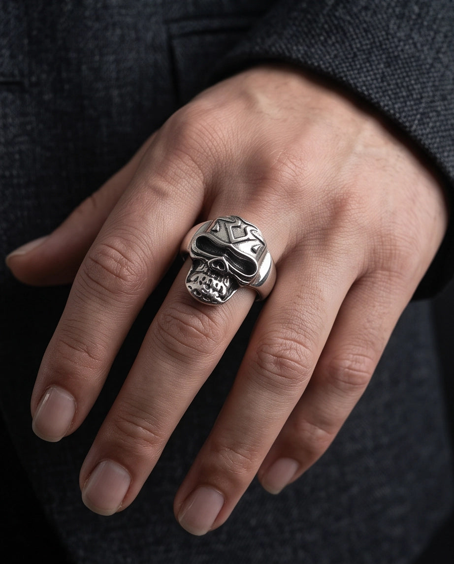 Geometric Crest Skull Ring