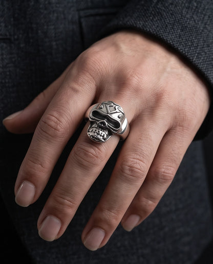Geometric Crest Skull Ring
