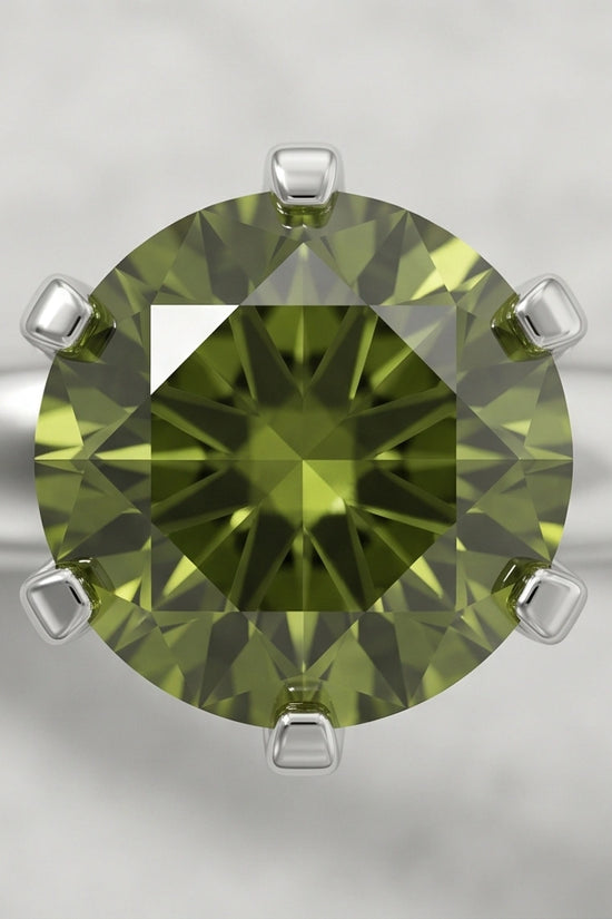 Sterling Silver Round-Cut Olive Green Solitaire Ring