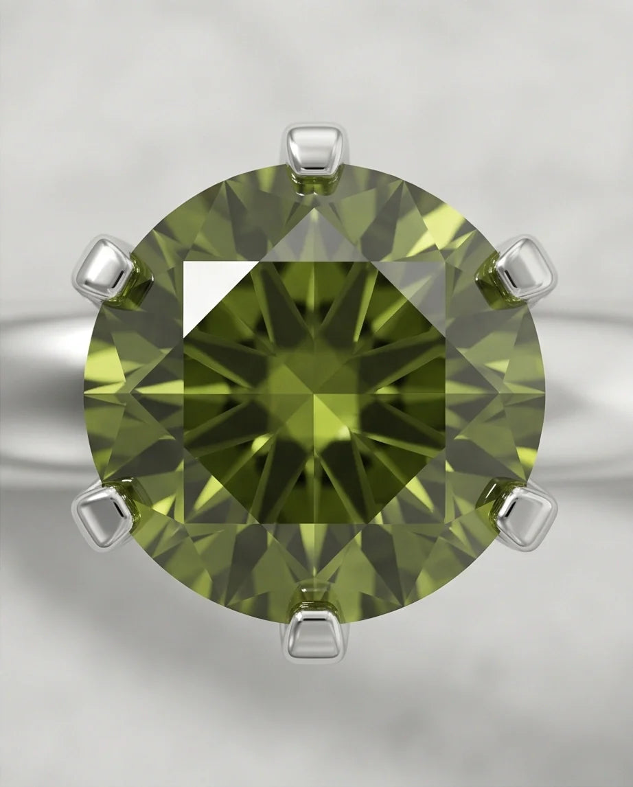Sterling Silver Round-Cut Olive Green Solitaire Ring