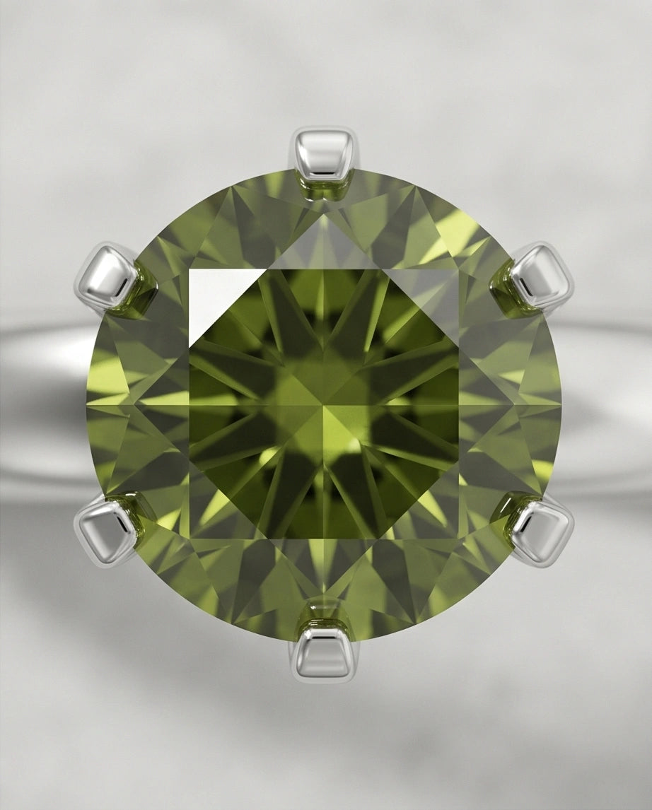Sterling Silver Round-Cut Olive Green Solitaire Ring