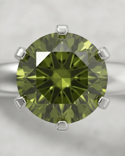 Sterling Silver Round-Cut Olive Green Solitaire Ring