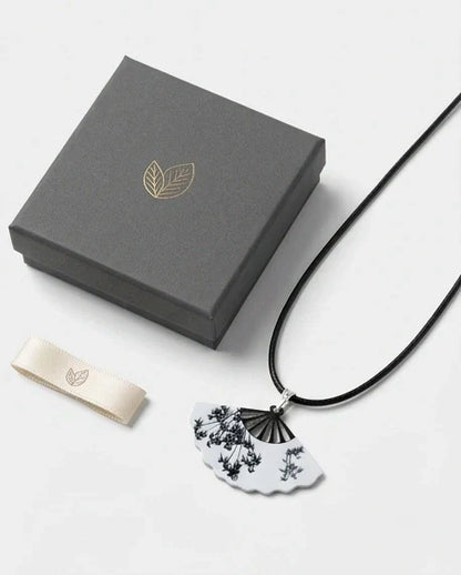 Artistic Monochrome Folding Fan Pendant Necklace
