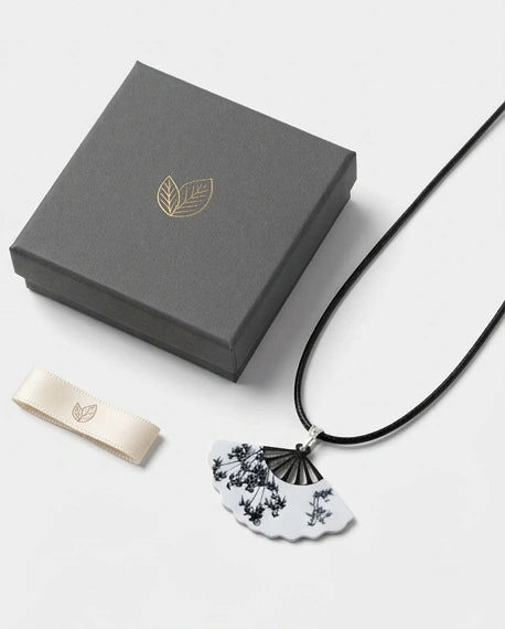 Artistic Monochrome Folding Fan Pendant Necklace