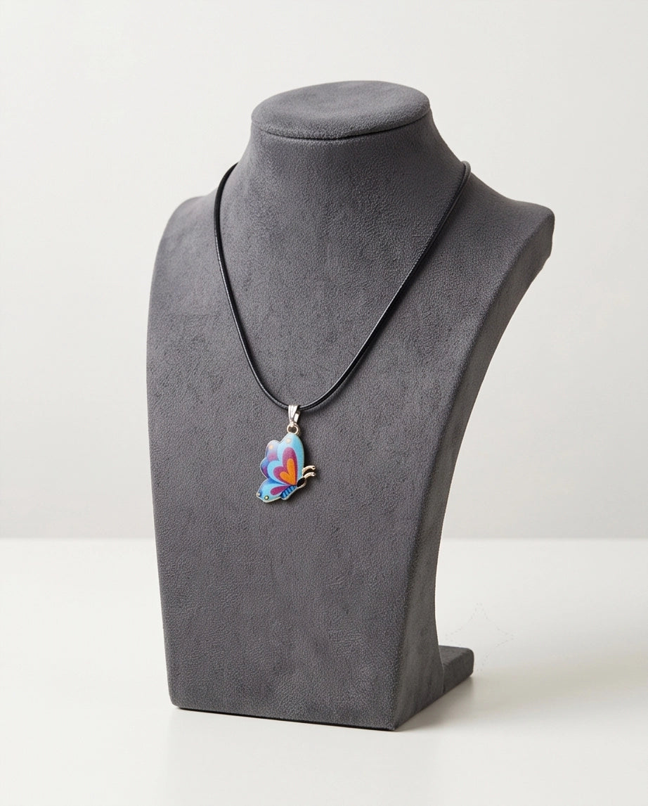 Colorful Side-Profile Butterfly Cord Necklace