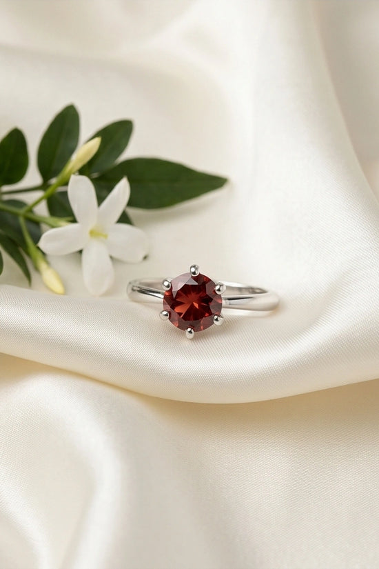 Sterling Silver Classic Round-Cut Crimson Ruby Solitaire Ring