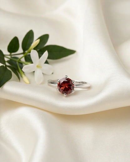 Sterling Silver Classic Round-Cut Crimson Ruby Solitaire Ring