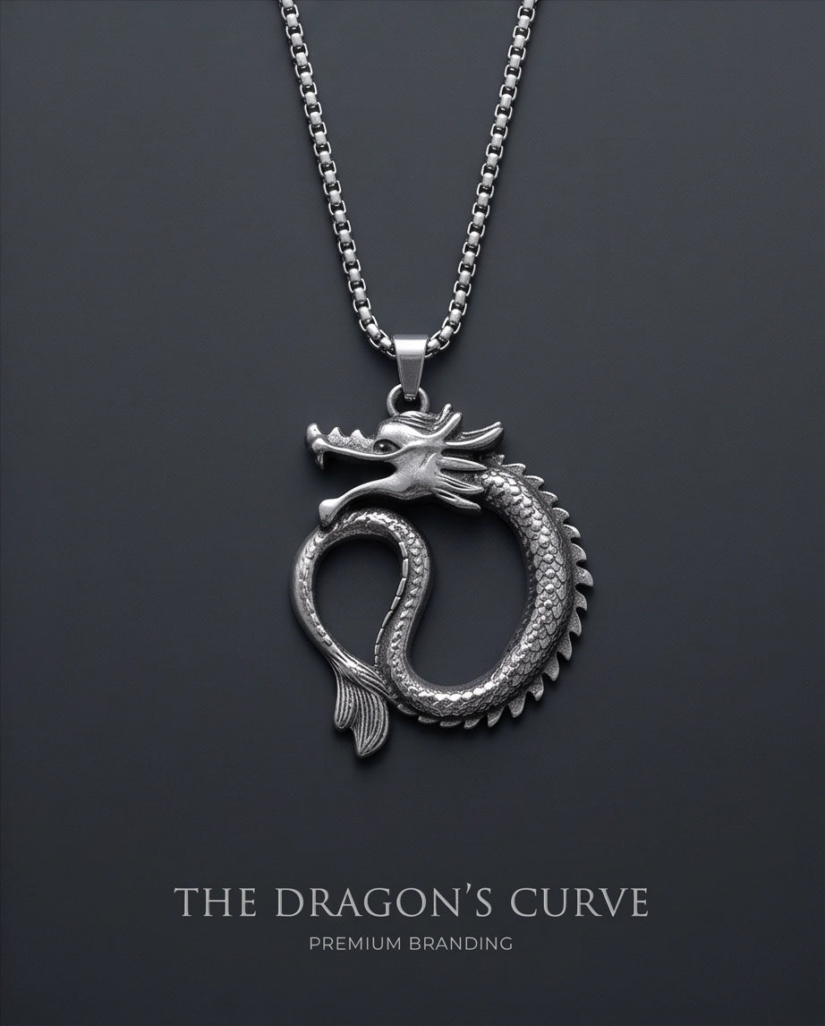 Silver Coiled Ouroboros Dragon Pendant Necklace