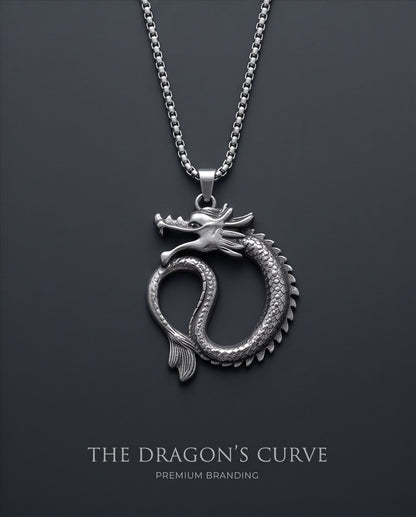 Silver Coiled Ouroboros Dragon Pendant Necklace