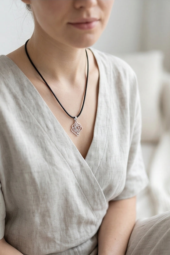 Silver Cutout Rose Pendant Necklace