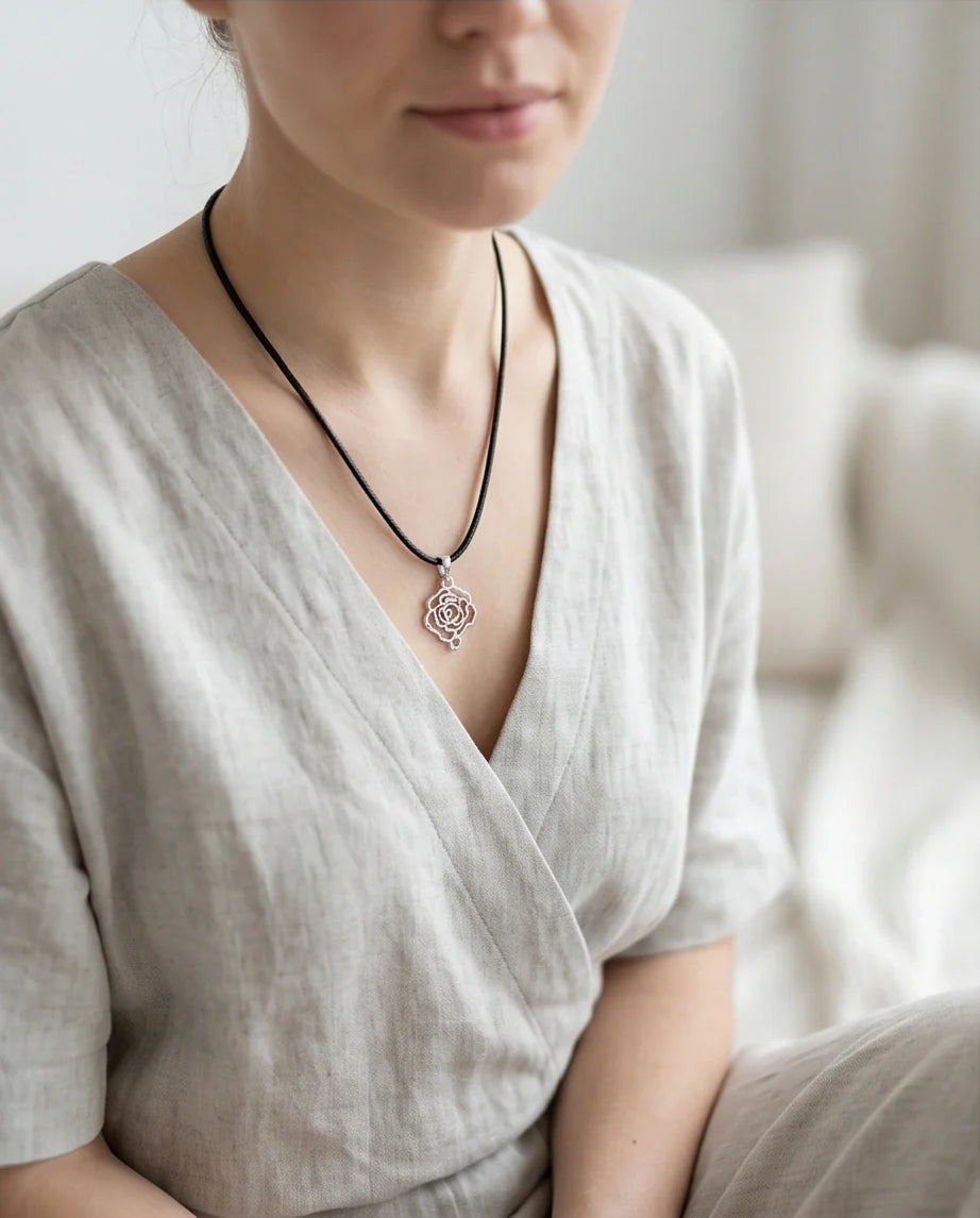 Silver Cutout Rose Pendant Necklace