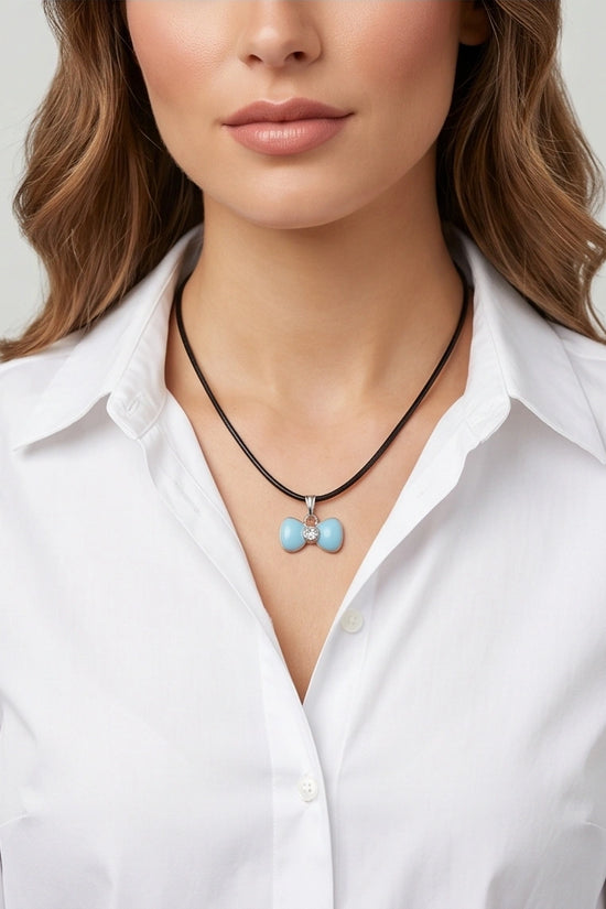 Gold and Pastel Blue Bow Ribbon Necklace