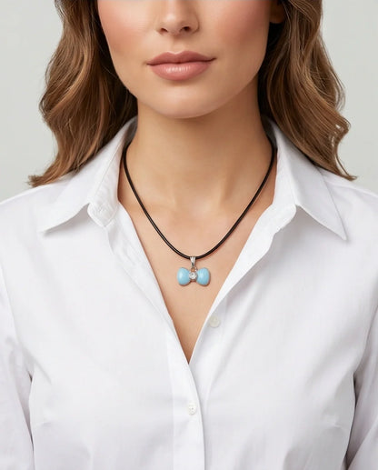 Gold and Pastel Blue Bow Ribbon Necklace