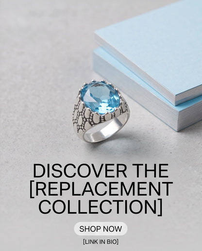 Ice Blue Oval-Cut Gemstone Scaled Bezel Silver Ring