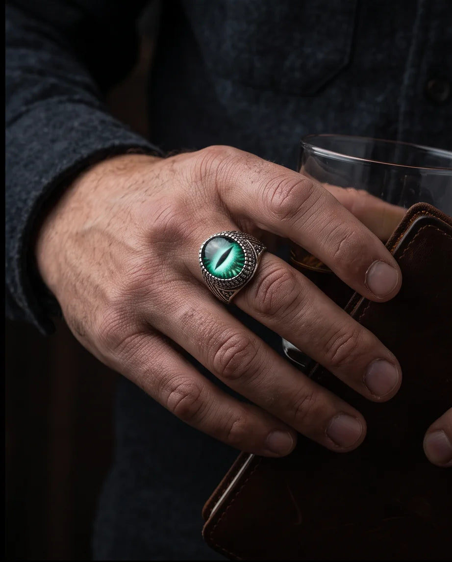Obsidian Scale Slit-Pupil Silver Ring