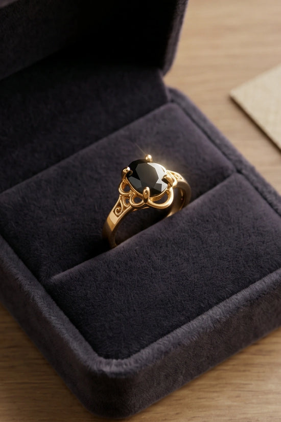 Golden Obsidian Scalloped Ring