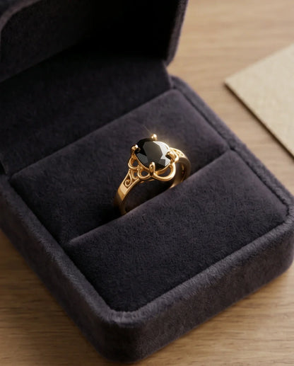Golden Obsidian Scalloped Ring