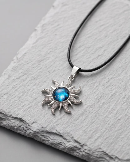 Silver Crystal Celestial Sunburst Galaxy Pendant Necklace