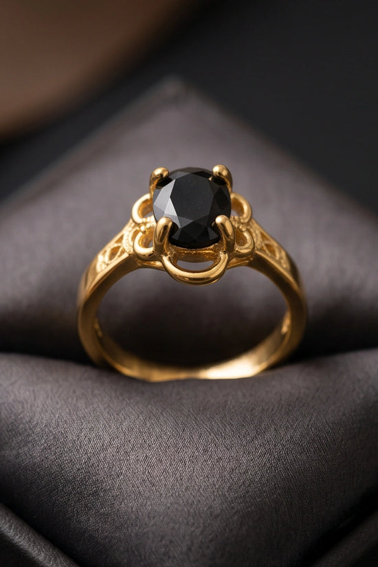 Golden Obsidian Scalloped Ring
