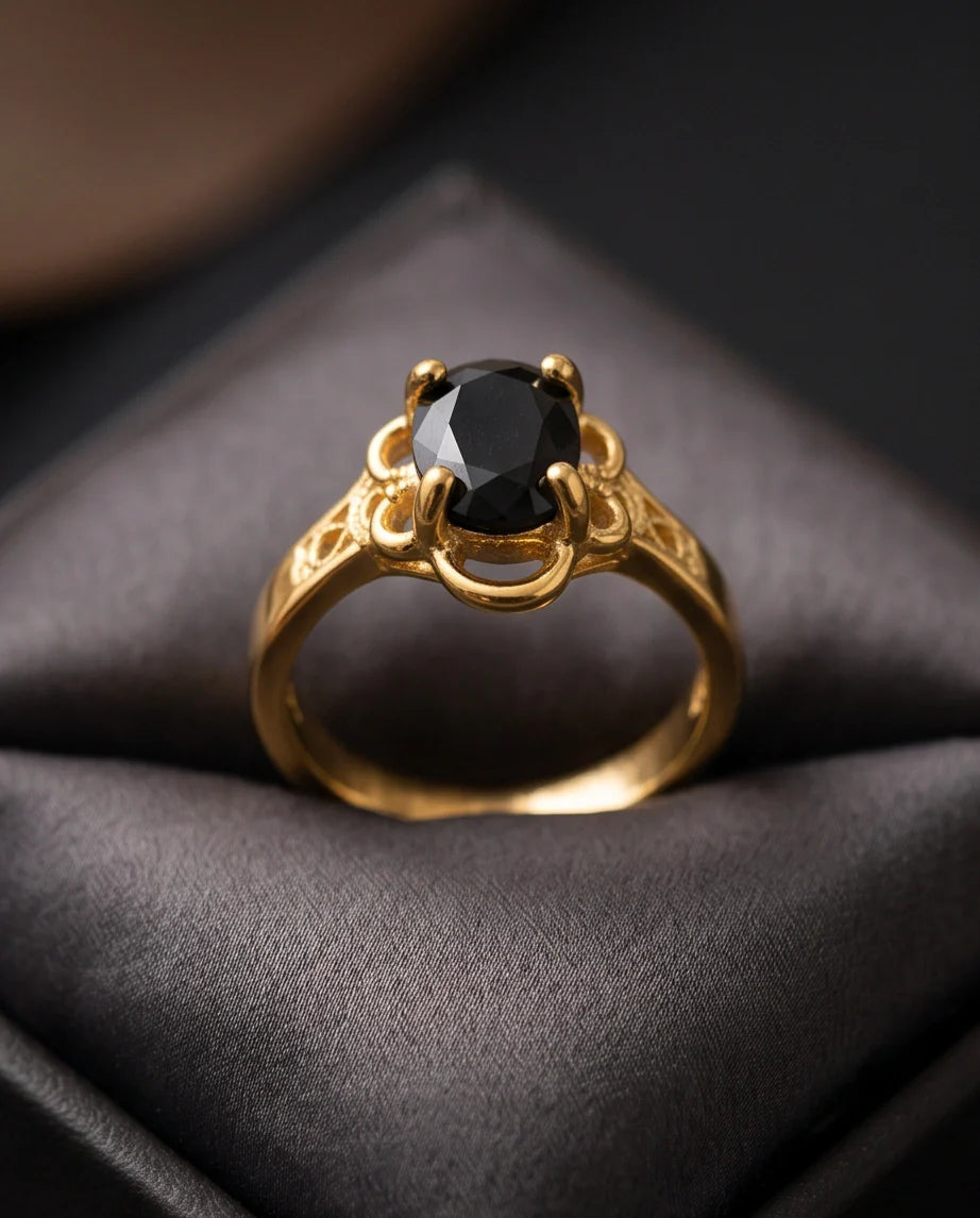 Golden Obsidian Scalloped Ring