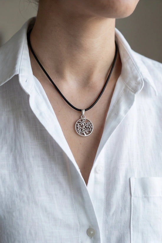 The Eternal Roots: Matte Silver Tree of Life Medallion Necklace