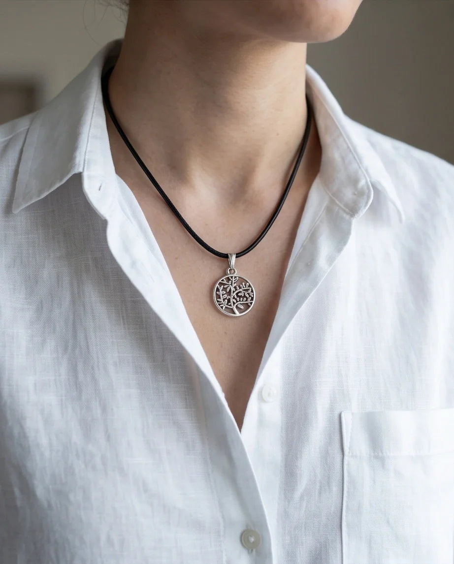 The Eternal Roots: Matte Silver Tree of Life Medallion Necklace