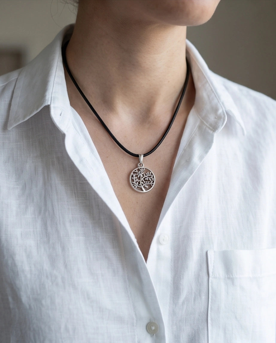 The Eternal Roots: Matte Silver Tree of Life Medallion Necklace