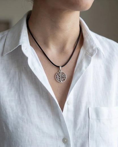 The Eternal Roots: Matte Silver Tree of Life Medallion Necklace