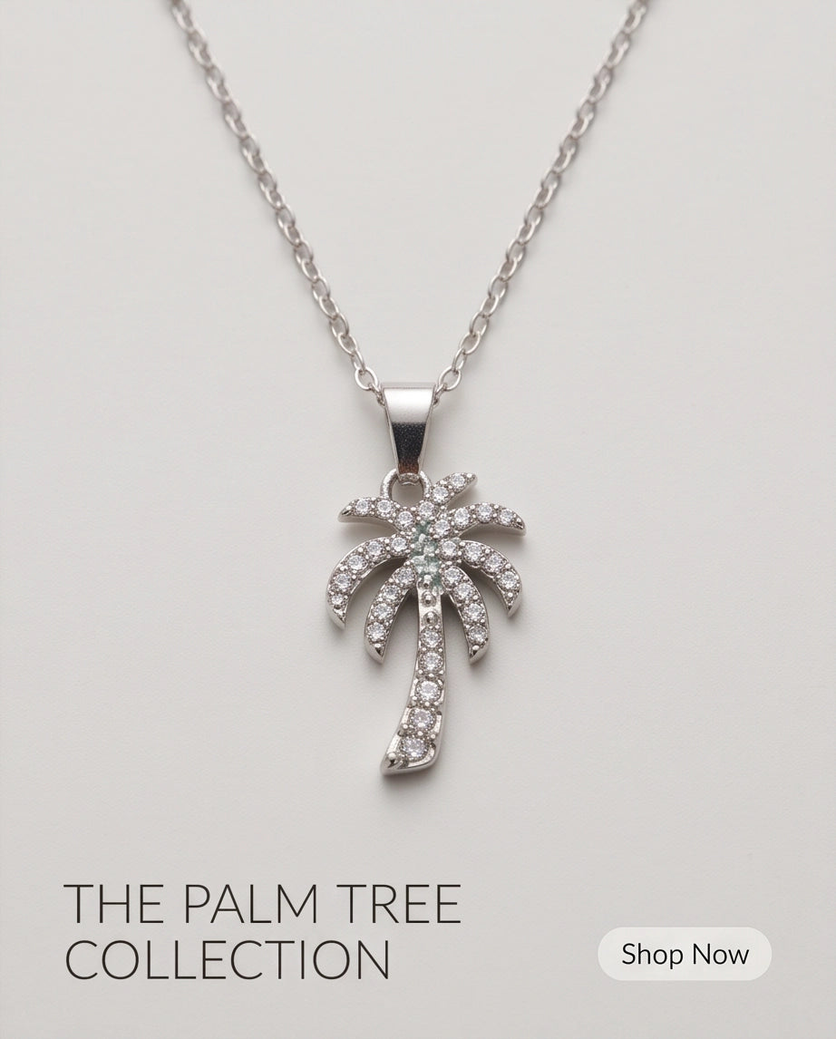 Silver Crystal Pavé Palm Tree Pendant Necklace