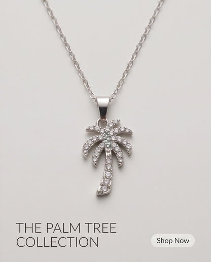 Silver Crystal Pavé Palm Tree Pendant Necklace