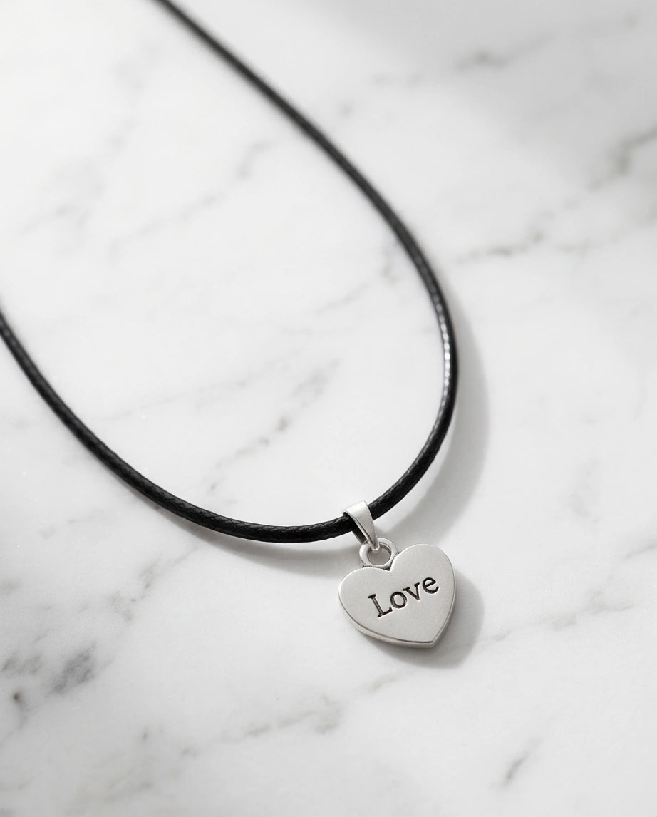 Silver Engraved Love Heart Necklace