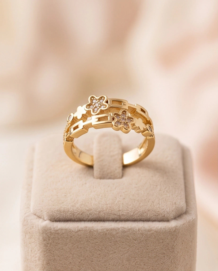 Dual-Band Flora & Celestial Star Ring