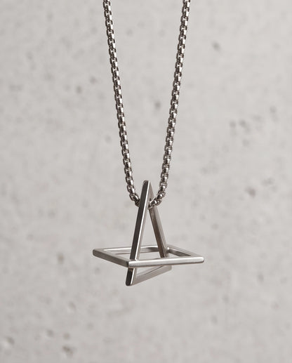 Silver Geometric Intersecting Triangle and Square Pendant Necklace