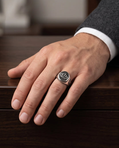 Royal Crest Stippled Signet Silver Ring