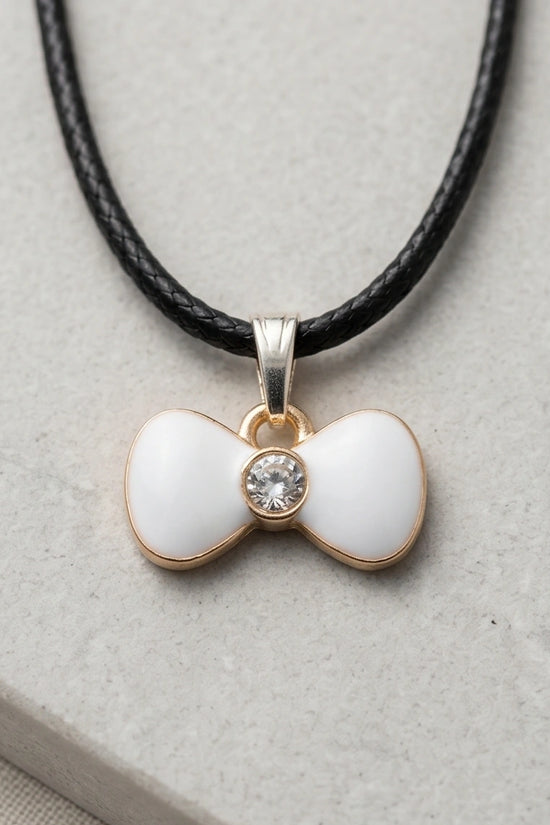 Gold and White Bow Tie Pendant Necklace