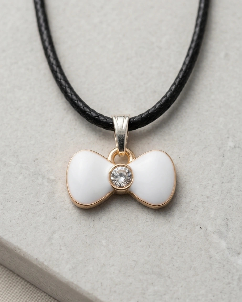 Gold and White Bow Tie Pendant Necklace