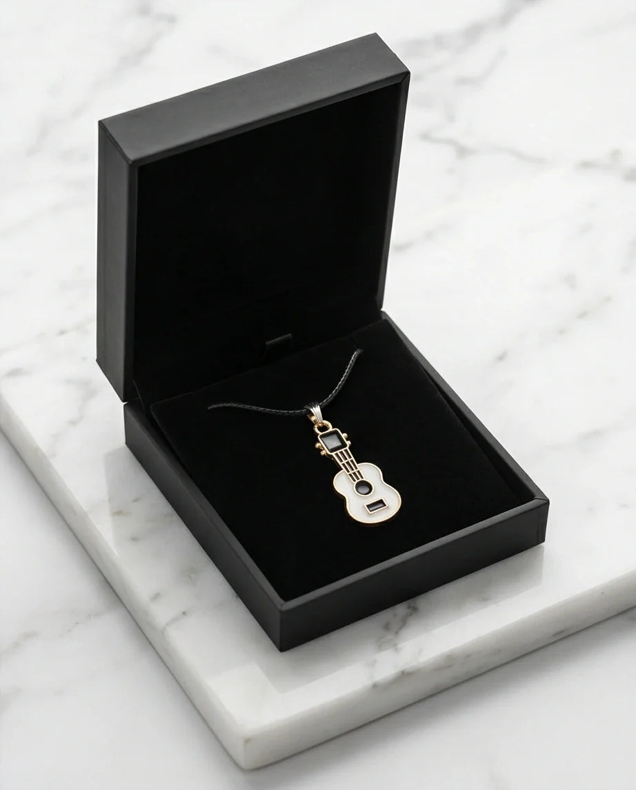 Gold and White Acoustic Guitar Necklace