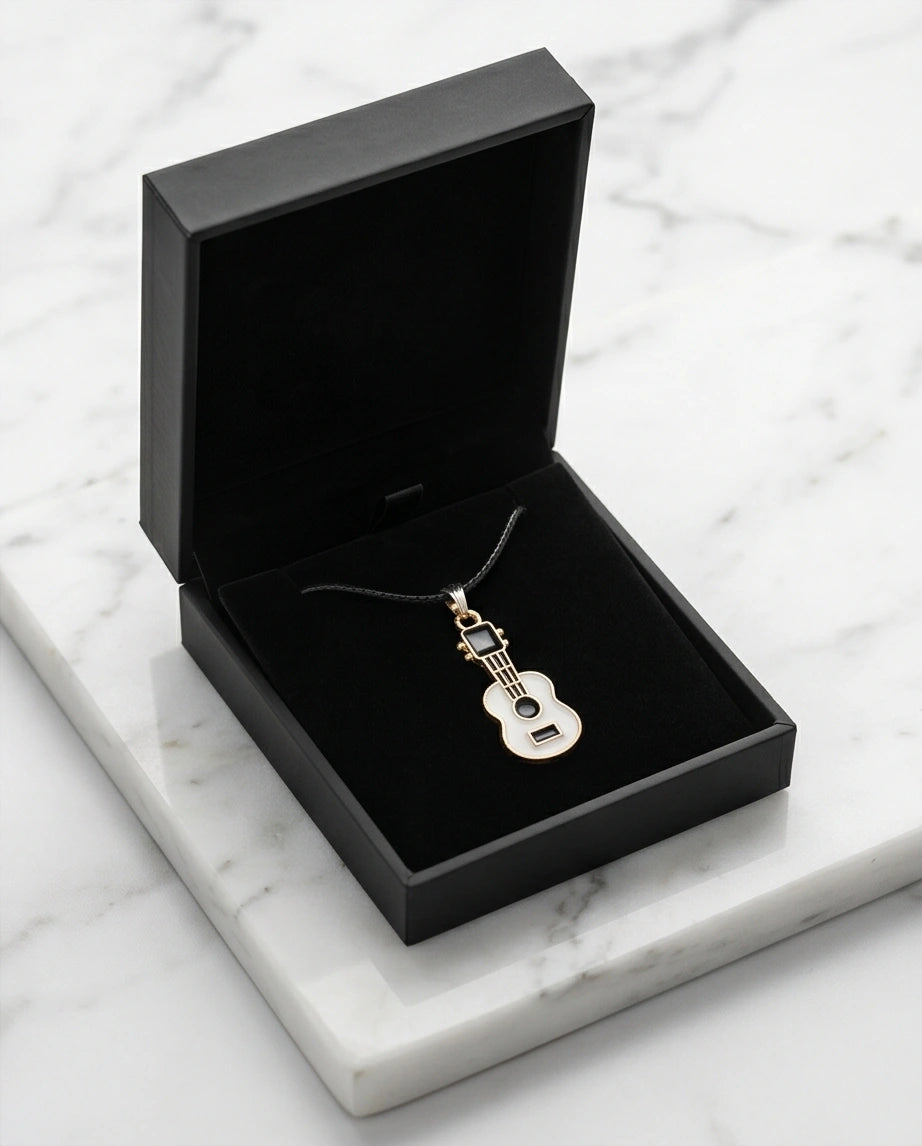 Gold and White Acoustic Guitar Necklace