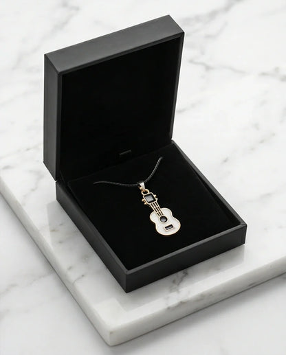 Gold and White Acoustic Guitar Necklace