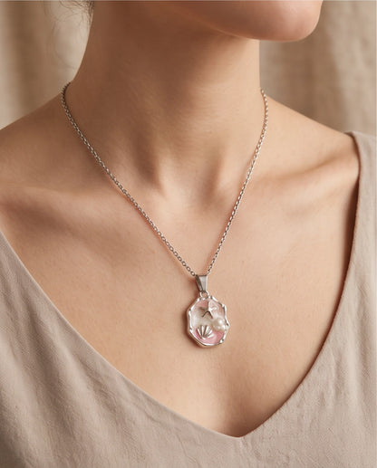 Silver Pink Seashell Starfish Pearl Enamel Medallion Chain Necklace