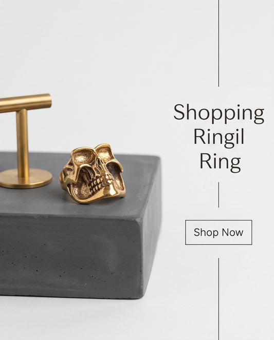 Abstract Sculptural Minimalist Skull Gold Ring