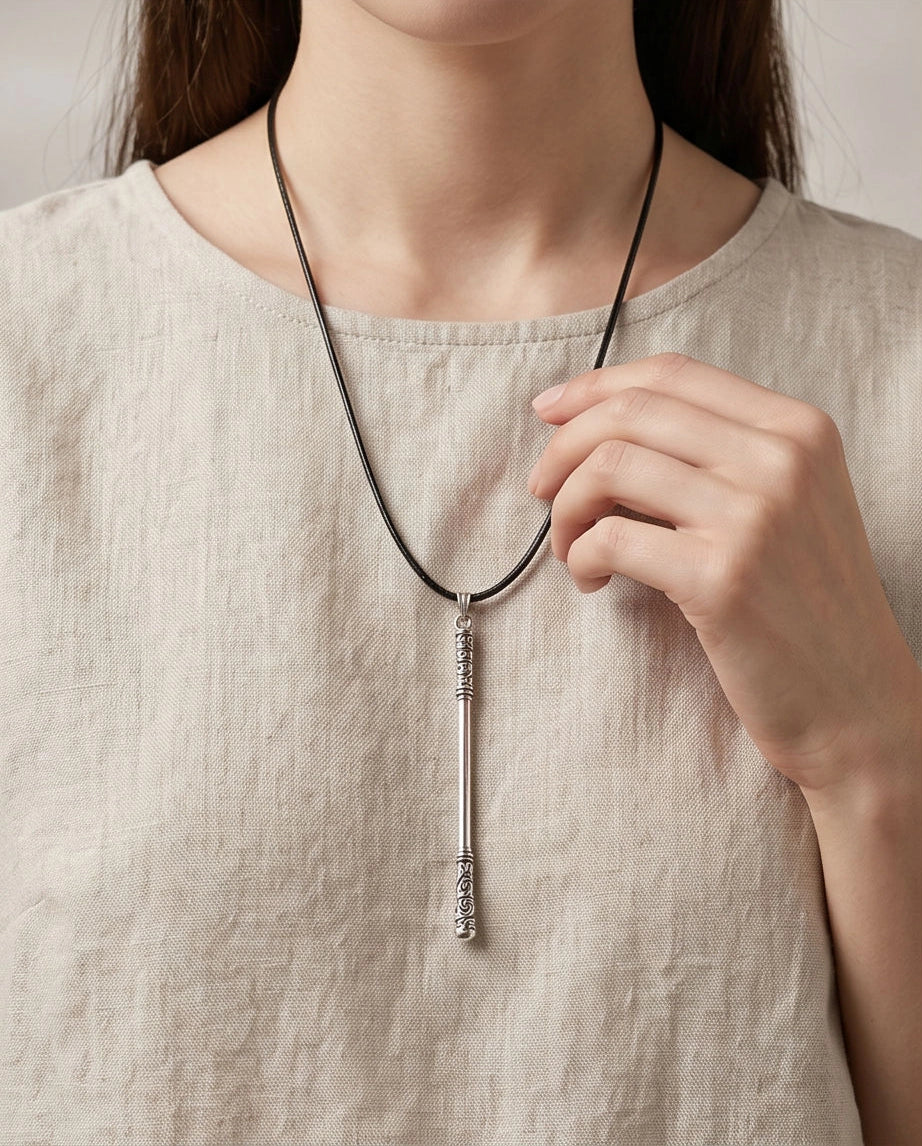 Carved Staff Pendant Necklace