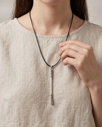 Carved Staff Pendant Necklace