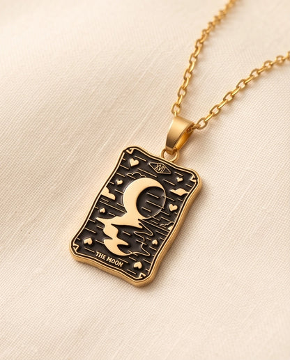 Gold "The Moon" Tarot Card Pendant Necklace
