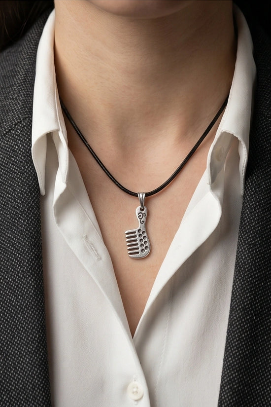 Silver Hair Comb Pendant Necklace